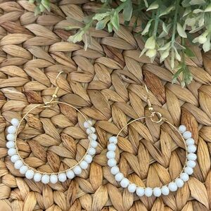 NEW IN BOX! White beaded hoops